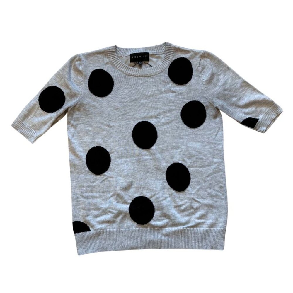 Premise Women’s Small Gray Black Polka Dot Sweater Knit Short Sleeve Retro Mod